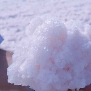 Sådan ser saltet ud når vi lige samler det op – lyserødt og i de store krystaller ses tydeligt. Ærgeligt det ikke kan holde formen